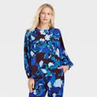 Women's Bishop Long Sleeve Blouse - Who What Wear Blue Floral