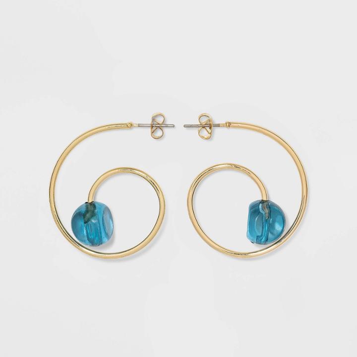 Swirl Hoop With Bead Earrings - A New Day Blue