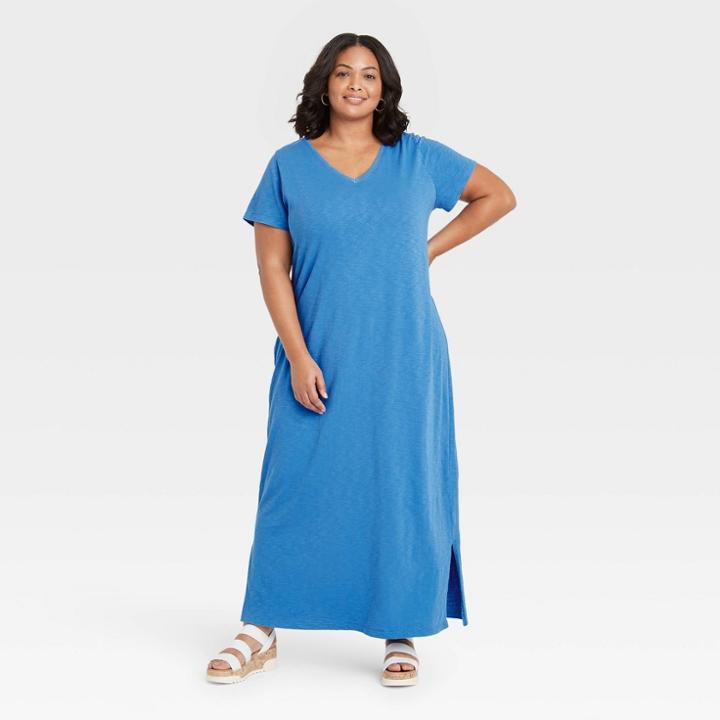 Women's Plus Size Short Sleeve T-shirt Dress - Universal Thread Blue