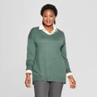 Women's Plus Size Long Sleeve Pullover - Ava & Viv Green
