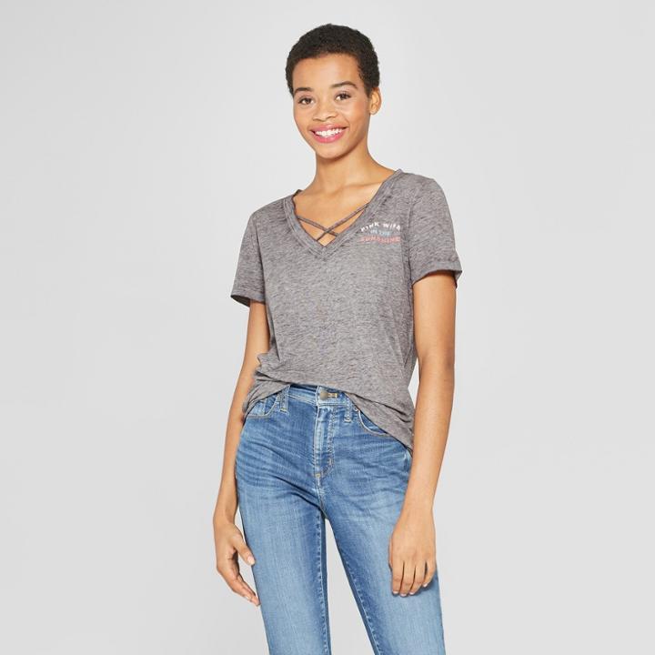 Women's Short Sleeve Pink Wine Graphic T-shirt - Zoe+liv - Gray