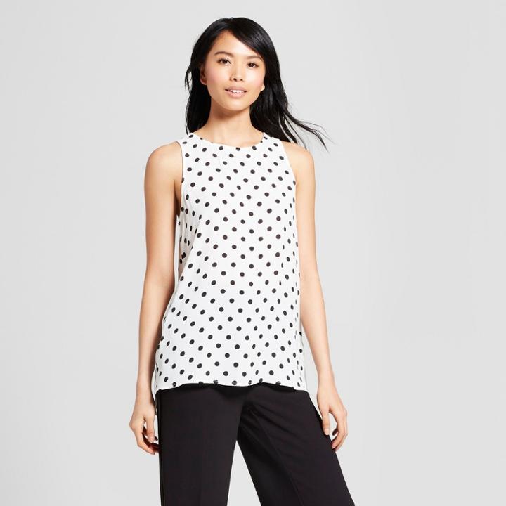 Women's Longline Tank Top - Who What Wear Black Polka Dot