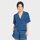 Iml Women's Bandana Souvenir Short Sleeve Graphic Button-up Shirt - Indigo