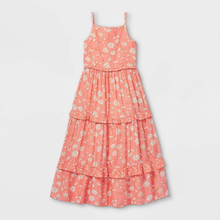 Girls' Tiered Woven Maxi Sleeveless Dress - Cat & Jack Coral