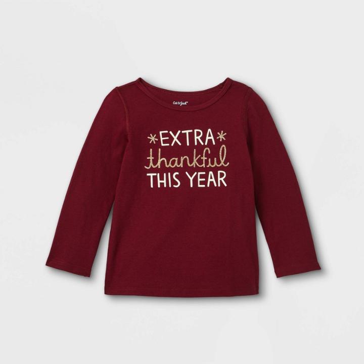 Toddler Girls' Adaptive Extra Thankful Long Sleeve T-shirt - Cat & Jack Burgundy