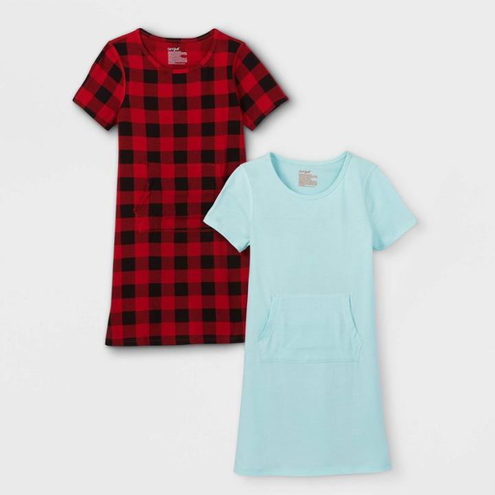 Girls' 2pk Adaptive Abdominal Access Knit Short Sleeve Dress - Cat & Jack Red/green