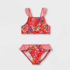 Girls' Floral Ruffle Print Bikini Set - Cat & Jack Red