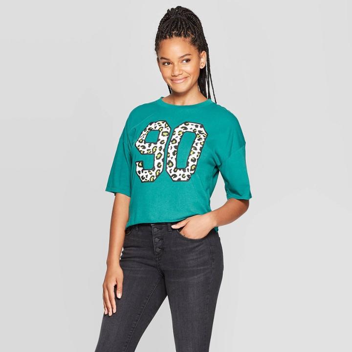 Women's Animal Print 90s Short Sleeve Cropped T-shirt - Grayson Threads (juniors') - Teal