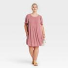 Women's Plus Size Short Sleeve Smocked Front Shift Dress - Knox Rose Pink