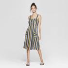 Women's Striped Strappy Button Front Midi Dress - Xhilaration Black