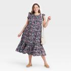 Women's Plus Size Floral Print Ruffle Sleeveless Dress - Universal Thread Navy