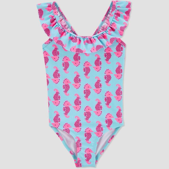 Toddler Girls' Seahorse One Piece Swimsuit - Just One You Made By Carter's Blue 12m, Toddler Girl's, Pink Blue