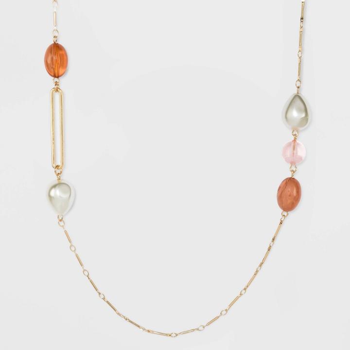 Pearl Acrylic Glass Mix Station Necklace - A New Day Blush, Women's, Gold