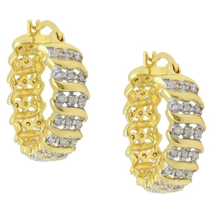Distributed By Target 0.02 Ct.t.w. Round-cut Diamond Accent S Design Prong Set Gold Plated Hoop Earrings