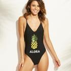 Women's Sequin Pineapple Scoop Back One Piece Swimsuit - Xhilaration Black