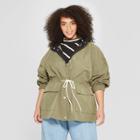 Women's Plus Size Duo Front Pocket Button Snap Detail Stand Collar Utility Anorak Jacket - Who What Wear Green