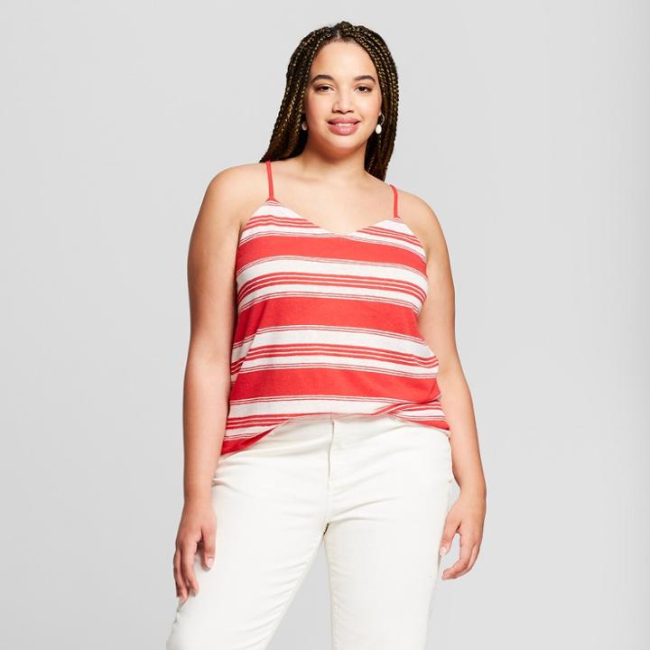 Women's Plus Size Striped Cross Back Tank Top - Universal Thread Red/white