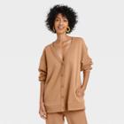 Women's All Day Fleece Button-front Cardigan - A New Day Tan