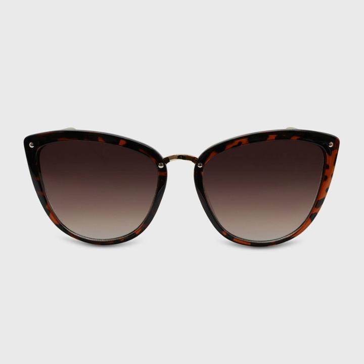 Women's Cateye Round Plastic Metal Sunglasses - A New Day Brown, Brown/grey
