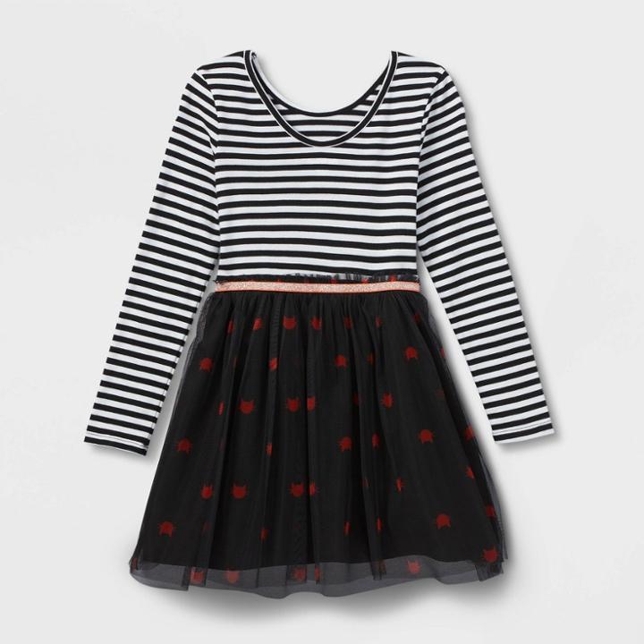 Girls' Halloween Long Sleeve Tulle Dress - Cat & Jack Black/white
