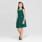 Zenzi Girls' Illusion Neckline Lace Dress - Green
