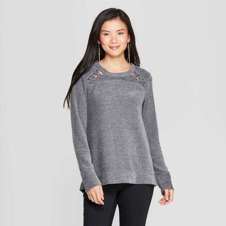 Women's Long Sleeve Lace Shoulder Sweatshirt - Knox Rose Gray