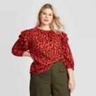 Women's Plus Size Leopard Print 3/4 Sleeve Button Back Blouse - Who What Wear Red 1x, Women's,