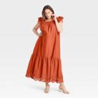 Women's Plus Size Flutter Sleeveless Dress - A New Day Orange