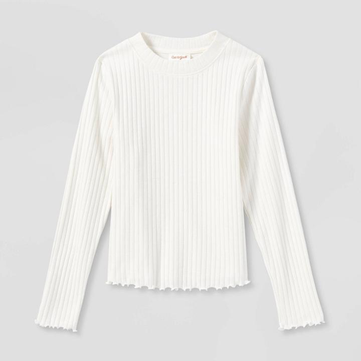 Girls' Long Sleeve Rib T-shirt - Cat & Jack Cream