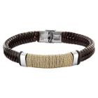 Men's Crucible Stainless Steel Leather Bracelet With Wrapped Twine Center - Brown