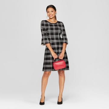 Women's Plaid Bell Sleeve Sweater Dress - Spenser Jeremy - Black/white