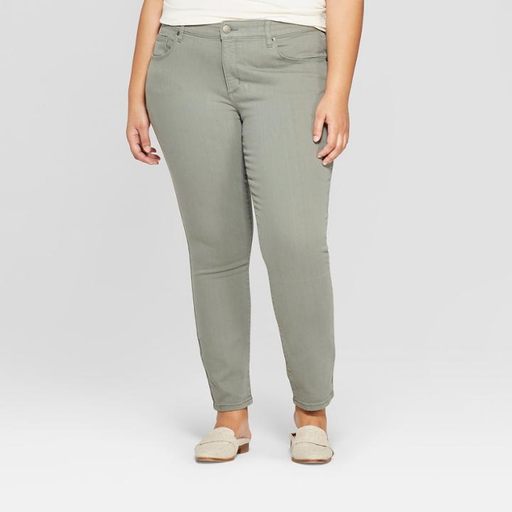 Women's Plus Size Raw Hem Skinny Jeans - Universal Thread Olive