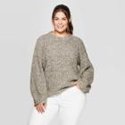 Women's Plus Size Long Sleeve Crewneck Chunky Pullover Sweater - Universal Thread Green 1x, Women's,
