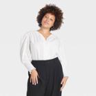Women's Plus Size Long Sleeve Smocked Poplin Top - A New Day White