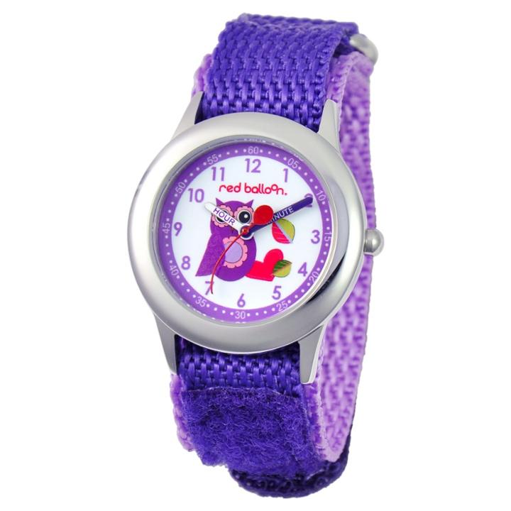 Disney Girls' Red Balloon Love Owl Stainless Steel Time Teacher Watch - Purple