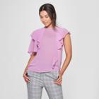 Women's Asymmetric Short Sleeve Sheer Ruffle Blouse - Prologue Purple