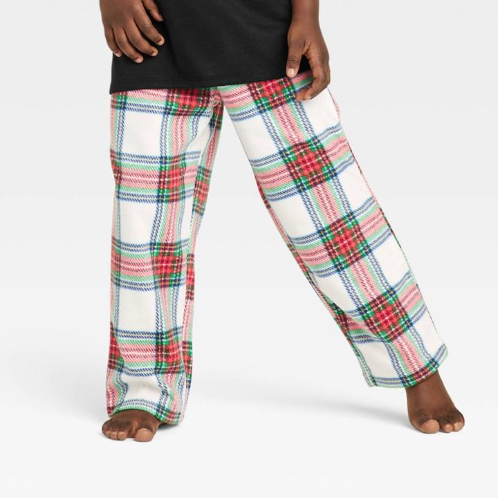 Toddler Holiday Tartan Plaid Fleece Matching Family Pajama Pants - Wondershop Cream
