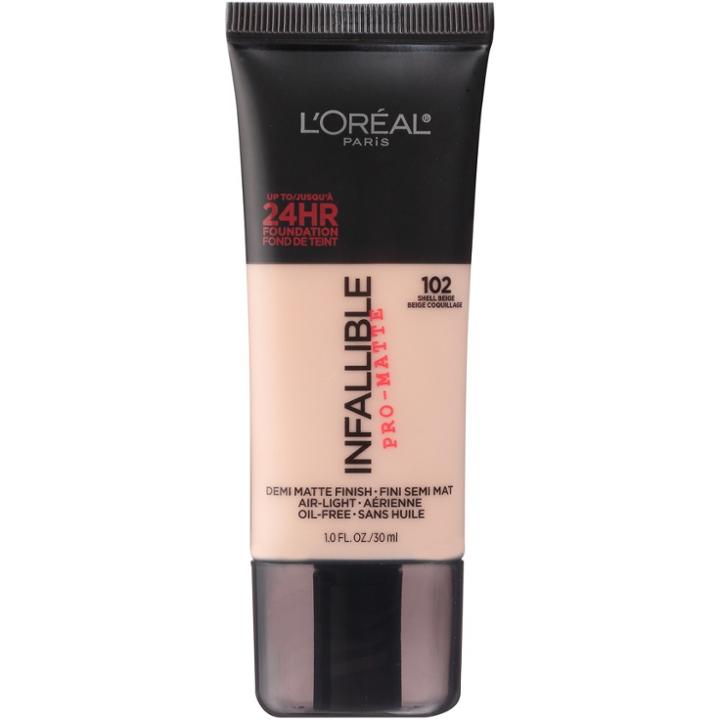 L'oreal Paris Infallible Pro-matte Foundation 102 Shell Beige 1 Fl Oz, Shell Beige
