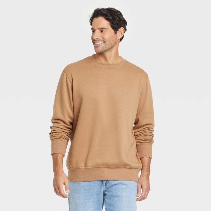 Men's Standard Fit Crewneck Pullover Sweatshirt - Goodfellow & Co Brown
