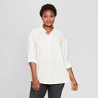 Women's Plus Size Plaid Long Sleeve Popover Flannel Button-down Shirt - Universal Thread White