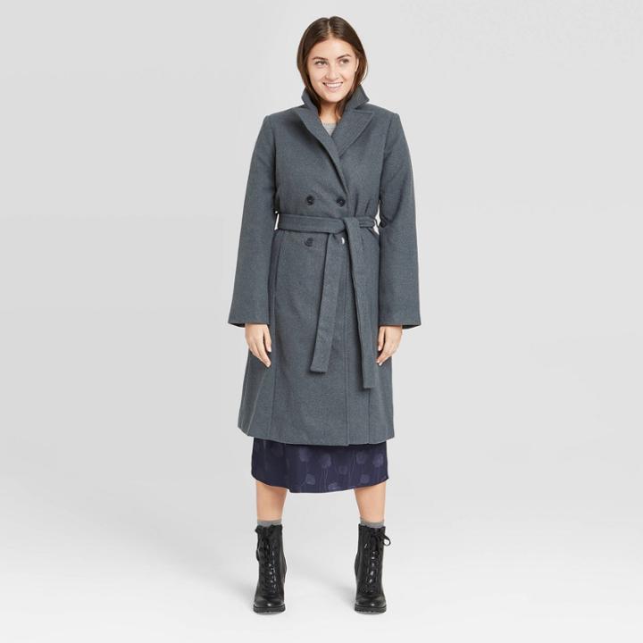 Women's Double Breasted Wrap Coat - A New Day Charcoal