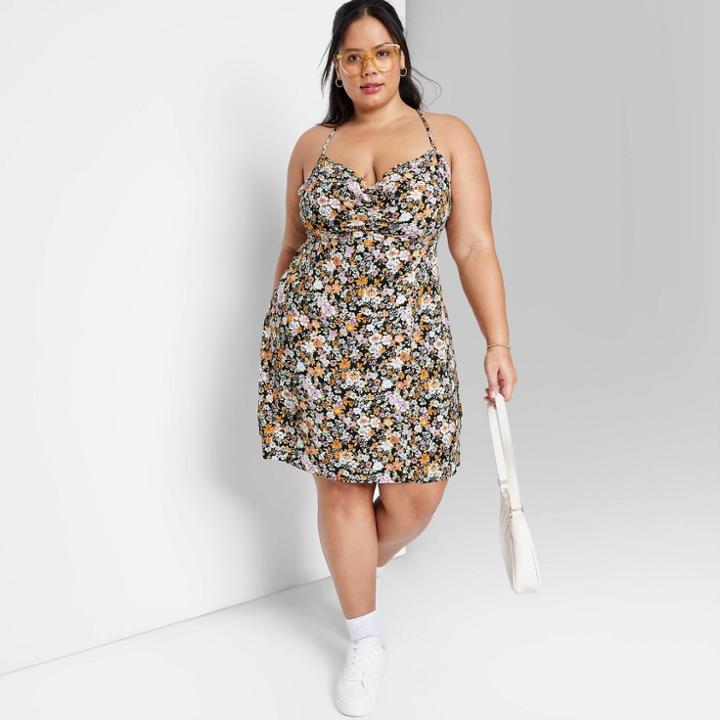 Women's Plus Size Sleeveless Woven Fit & Flare Dress - Wild Fable Black Floral