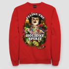Fifth Sun Men's Feline The Holiday Spirit Cat Ugly Christmas Holiday Fleece Sweatshirt - Red