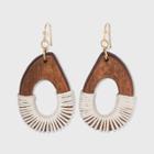Wooden With Cream Thread Drop Earrings - A New Day Cream, Ivory