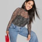 Women's Plus Size Long Sleeve Mesh Mockneck T-shirt - Wild Fable Black