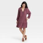 Women's Long Sleeve Button-front Dress - Knox Rose Dark Purple
