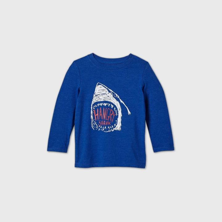 Toddler Boys' Hangry Shark Graphic Long Sleeve T-shirt - Cat & Jack Bright Blue