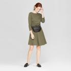 Women's 3/4 Sleeve Fit & Flare Ponte Dress - A New Day Olive (green)