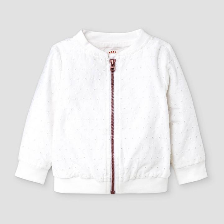 Baby Girls' Eyelet Bomber Jacket - Cat & Jack White Newborn