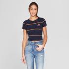 Women's Short Sleeve Rose Striped Graphic T-shirt - Mighty Fine (juniors') Navy